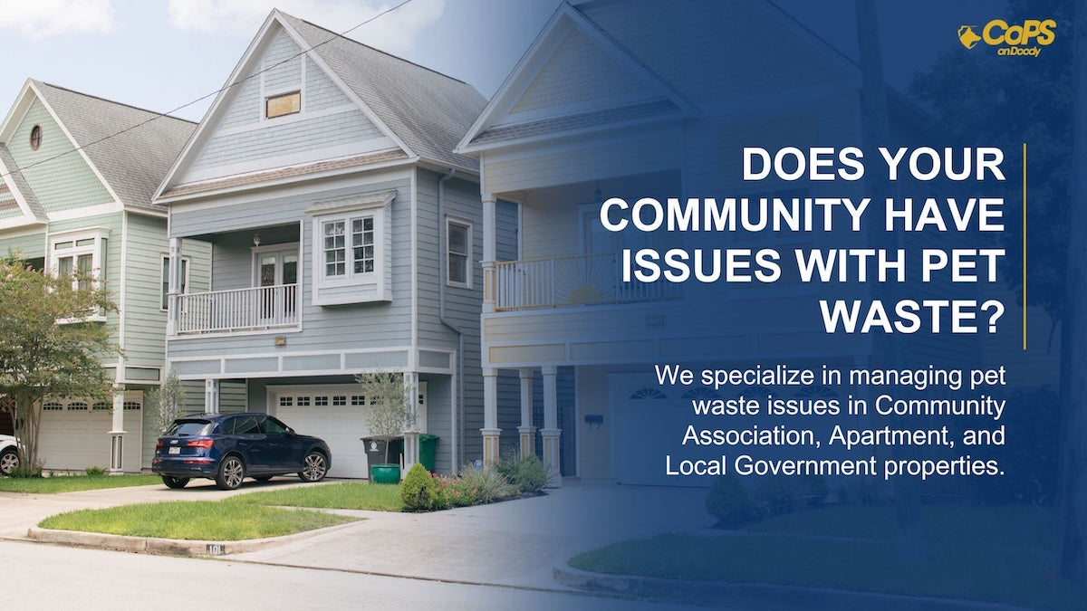 House with a car parked in front, CoPS logo on a blue background